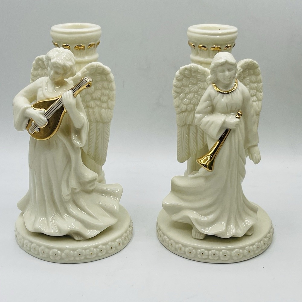 Mikasa Fine Porcelain Holiday Elegance Angel Candle Holders Gold Trim (Set of 2)